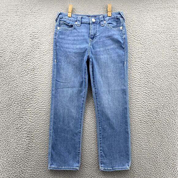 True Religion Jeans 28x24* Jennie Curvy Mid Rise Capri Cropped Denim Pants Women - Picture 2 of 13
